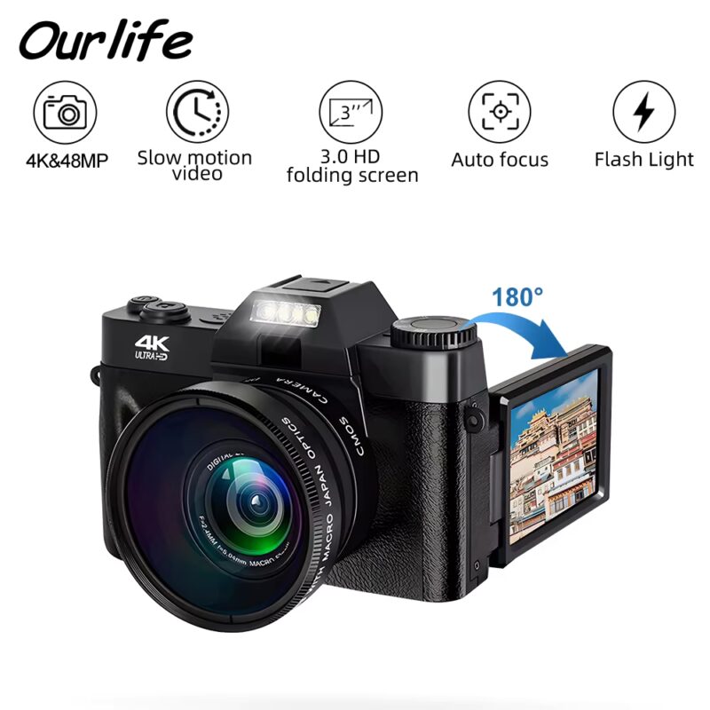 Vintage Digital Camera 16X Digital Zoom 4K WIFI Retro Vlog Recorder YouTube 3.0 "Flip Screen Compact Digital Photography Camera